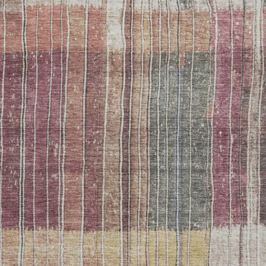 Mauve Blue And Gold Striped Washable Indoor Outdoor Area Rug Photo 9