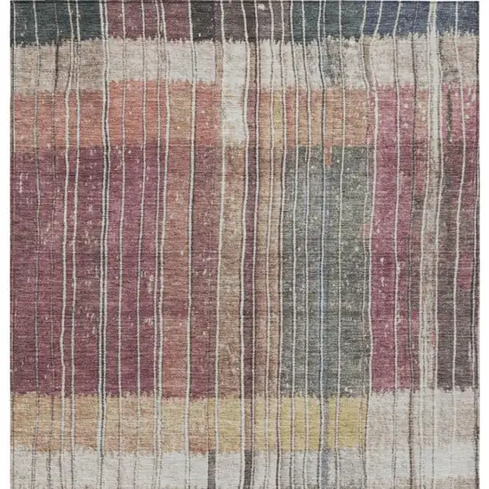 Mauve Blue And Gold Striped Washable Indoor Outdoor Area Rug Photo 1