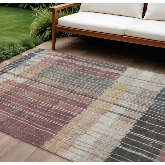 Mauve Blue And Gold Striped Washable Indoor Outdoor Area Rug Photo 2