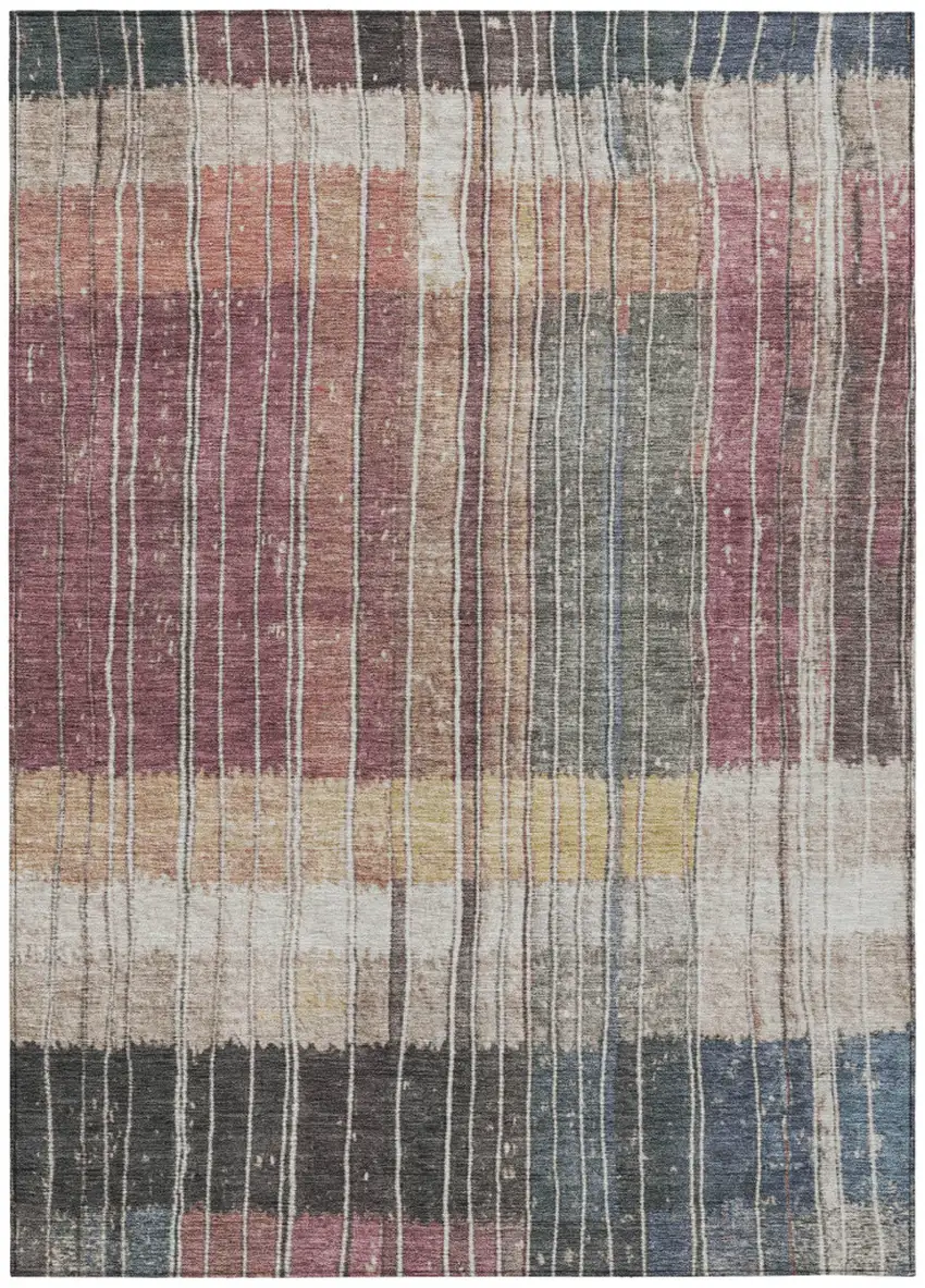 Mauve Blue And Gold Striped Washable Indoor Outdoor Area Rug Photo 7