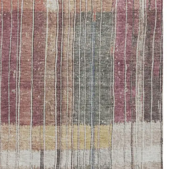 Mauve Blue And Gold Striped Washable Indoor Outdoor Area Rug Photo 9