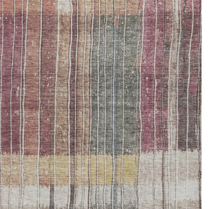 Mauve Blue And Gold Striped Washable Indoor Outdoor Area Rug Photo 9