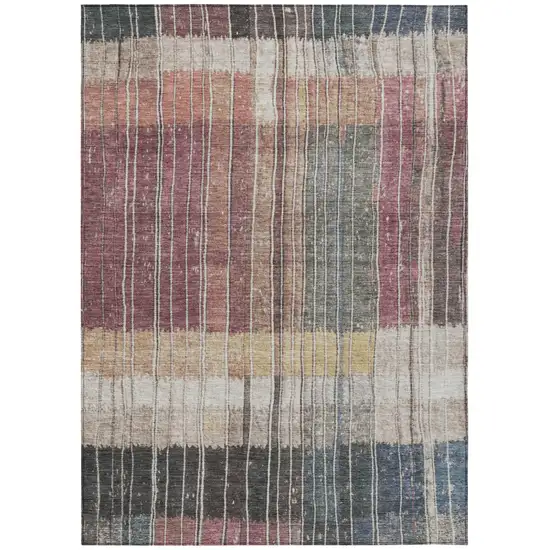 Mauve Blue And Gold Striped Washable Indoor Outdoor Area Rug Photo 7