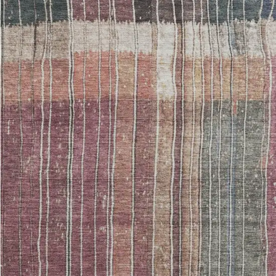 Mauve Blue And Gold Striped Washable Indoor Outdoor Area Rug Photo 9