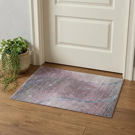 Mauve Blue And Ivory Abstract Washable Area Rug With UV Protection Photo 1