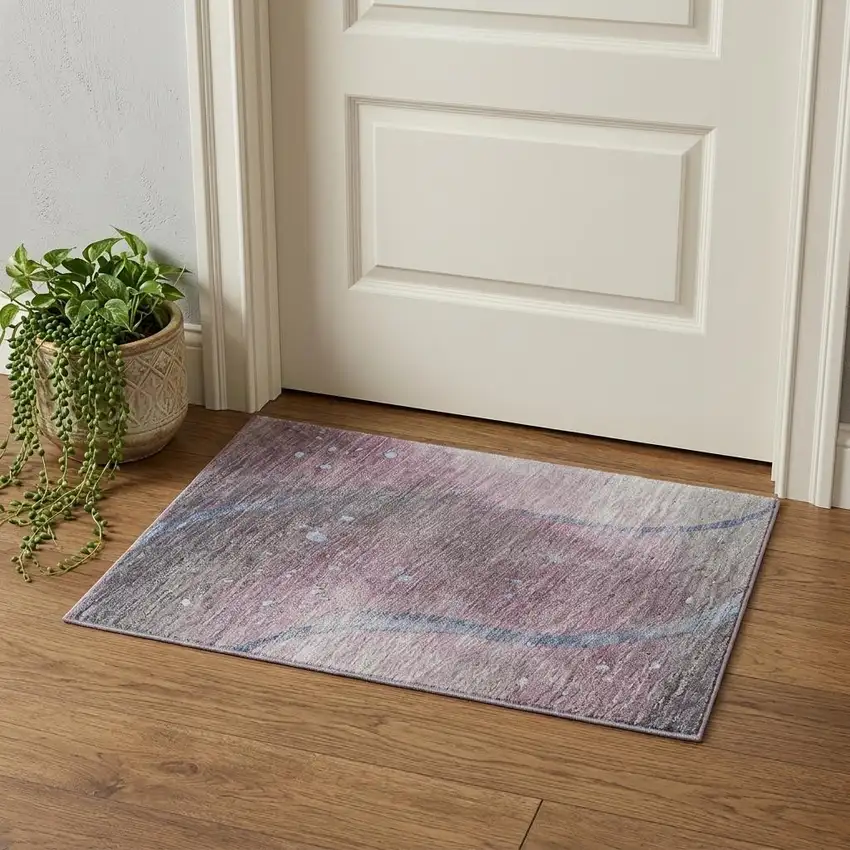 Mauve Blue And Ivory Abstract Washable Area Rug With UV Protection Photo 1