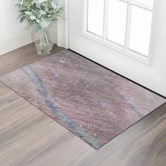 Mauve Blue And Ivory Abstract Washable Area Rug With UV Protection Photo 2