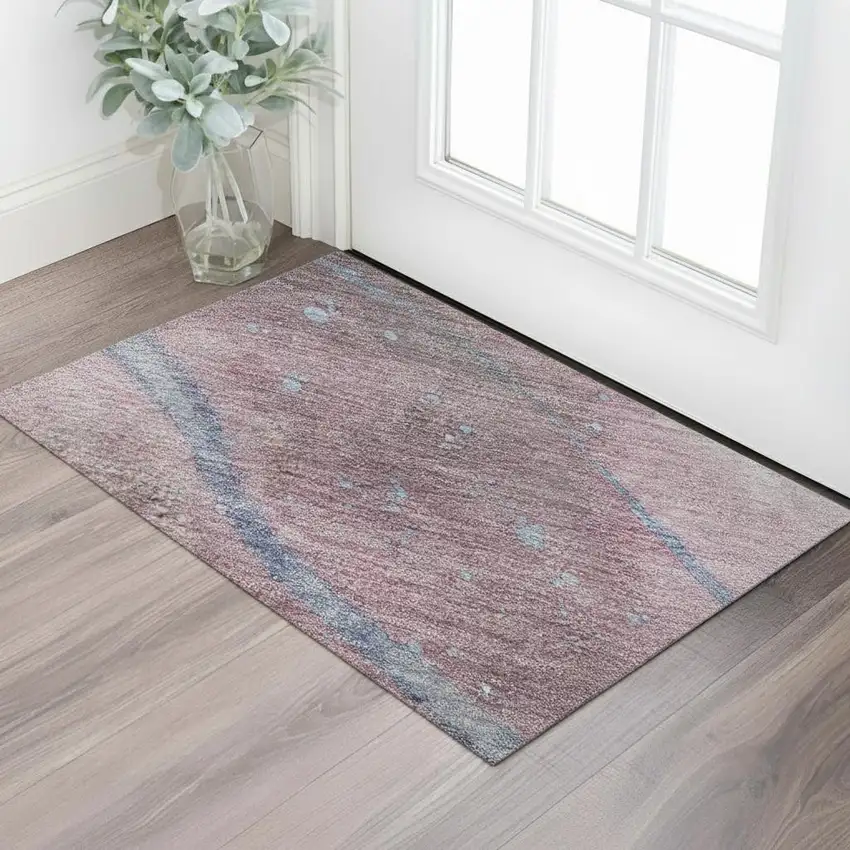 Mauve Blue And Ivory Abstract Washable Area Rug With UV Protection Photo 2