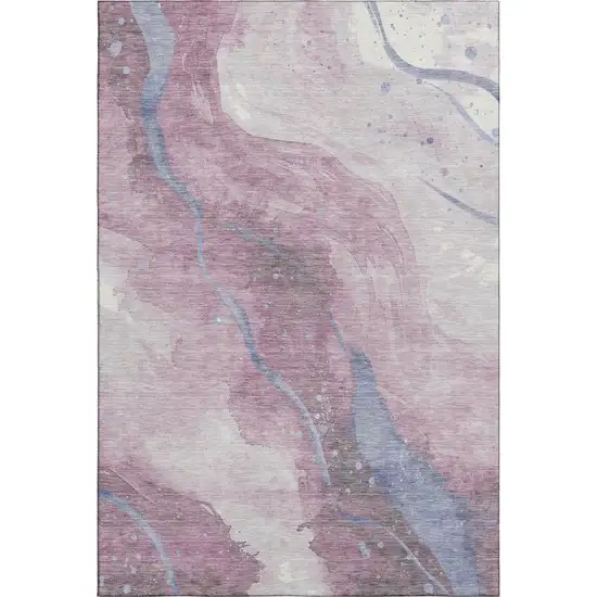 Mauve Blue And Ivory Abstract Washable Area Rug With UV Protection Photo 6