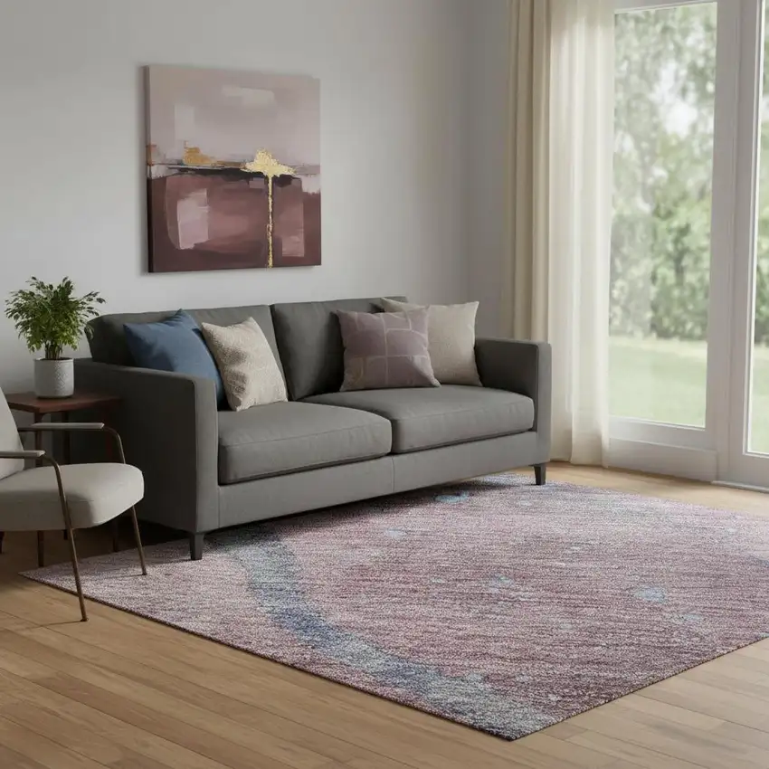 Mauve Blue And Ivory Abstract Washable Area Rug With UV Protection Photo 2