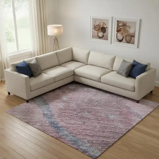 Mauve Blue And Ivory Abstract Washable Area Rug With UV Protection Photo 2