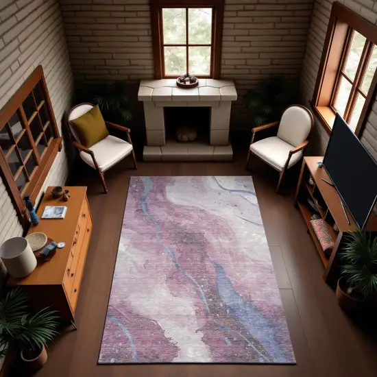 Mauve Blue And Ivory Abstract Washable Area Rug With UV Protection Photo 4