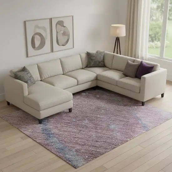 Mauve Blue And Ivory Abstract Washable Area Rug With UV Protection Photo 2