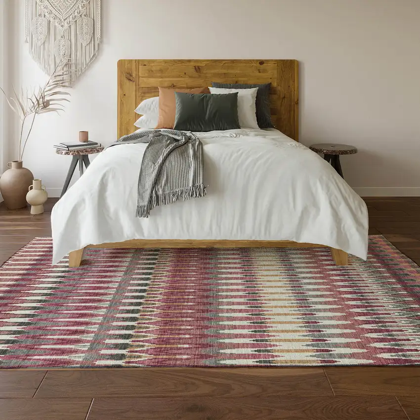 Mauve Blush And Ivory Southwestern Washable Area Rug With UV Protection Photo 5