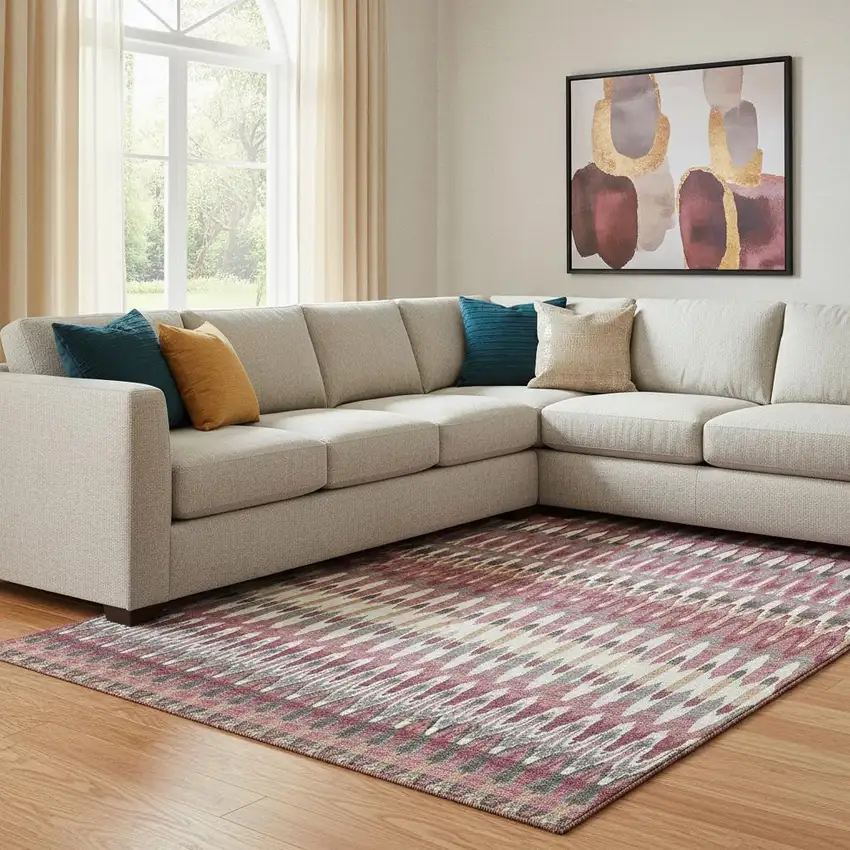 Mauve Blush And Ivory Southwestern Washable Area Rug With UV Protection Photo 1