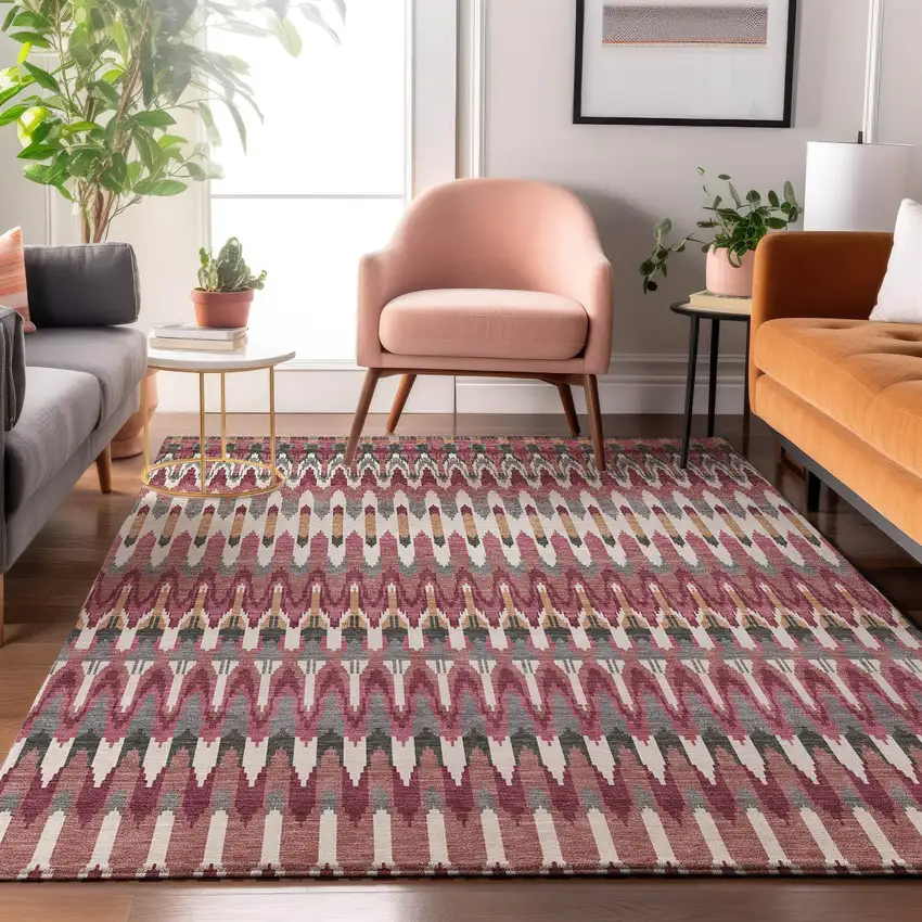 Mauve Blush And Ivory Southwestern Washable Area Rug With UV Protection Photo 4