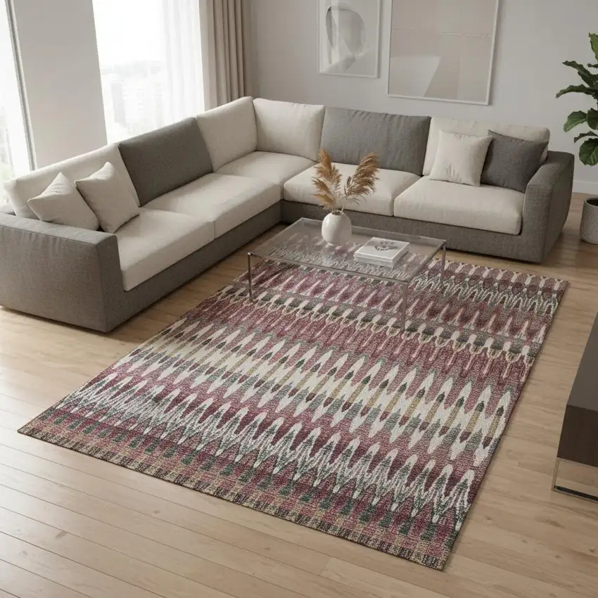 Mauve Blush And Ivory Southwestern Washable Area Rug With UV Protection Photo 2