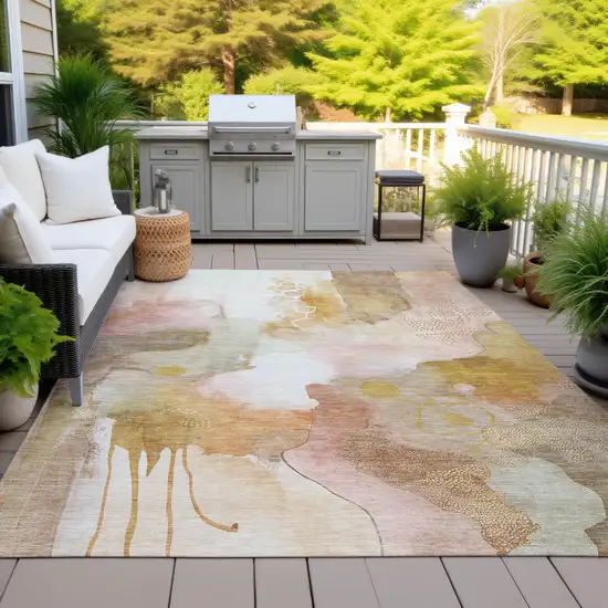Mauve Copper And Ivory Abstract Washable Indoor Outdoor Area Rug Photo 5