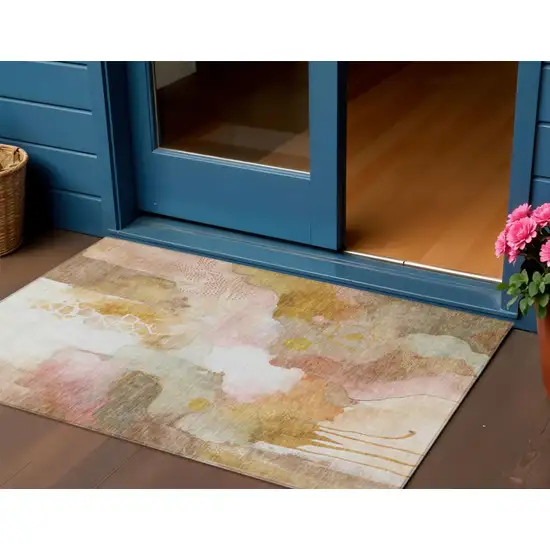 Mauve Copper And Ivory Abstract Washable Indoor Outdoor Area Rug Photo 2