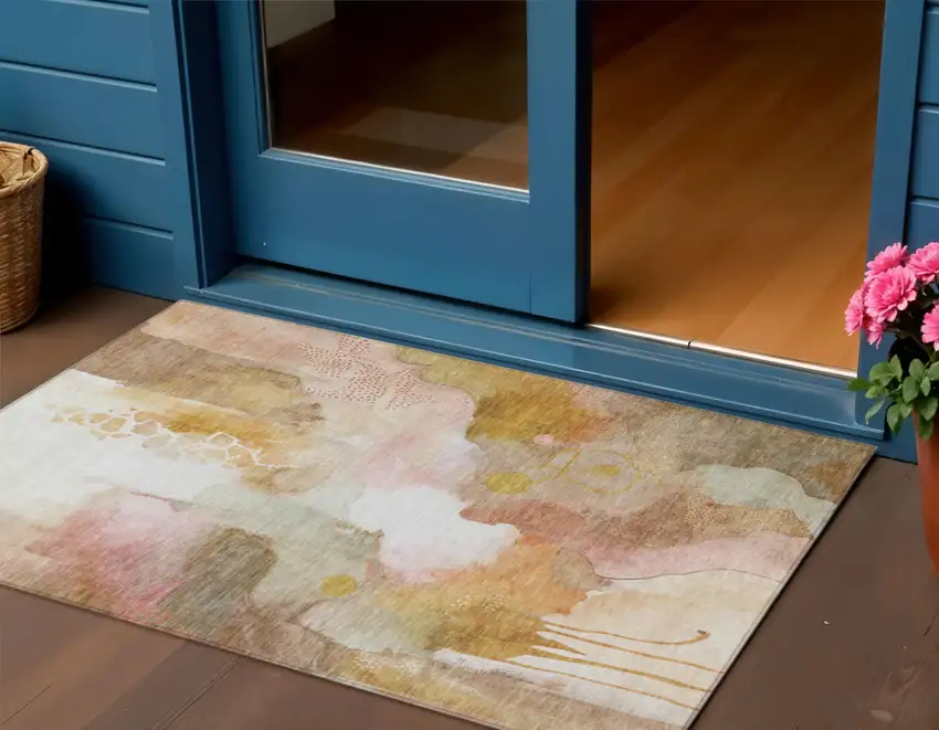 Mauve Copper And Ivory Abstract Washable Indoor Outdoor Area Rug Photo 2