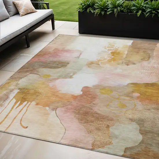 Mauve Copper And Ivory Abstract Washable Indoor Outdoor Area Rug Photo 2