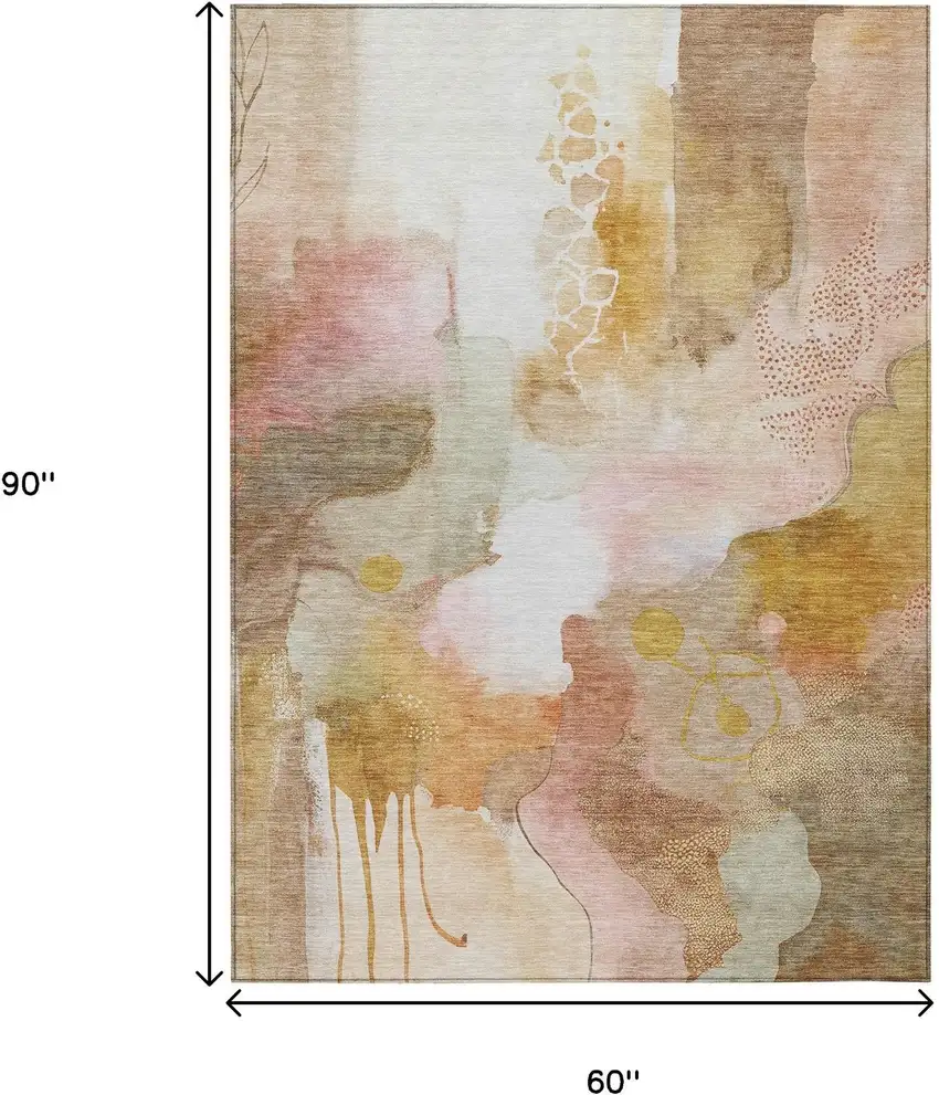 Mauve Copper And Ivory Abstract Washable Indoor Outdoor Area Rug Photo 9