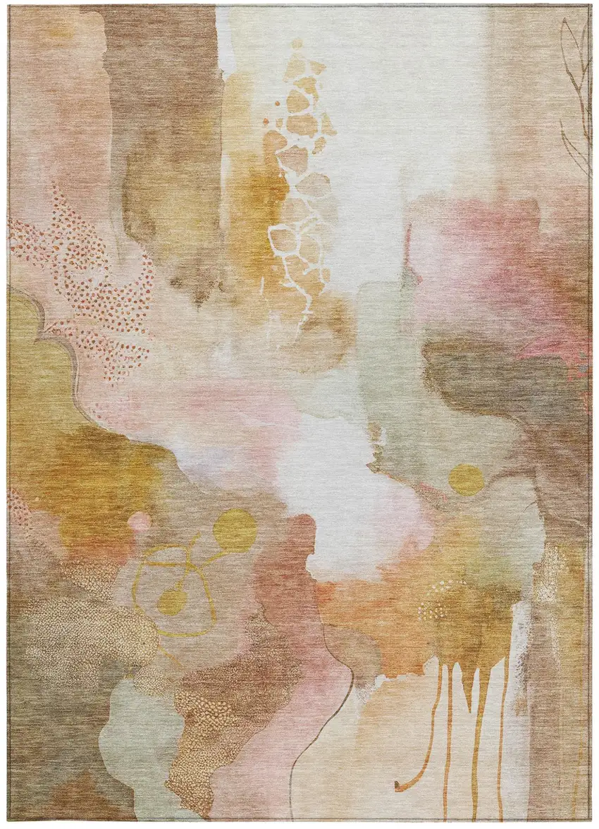 Mauve Copper And Ivory Abstract Washable Indoor Outdoor Area Rug Photo 2