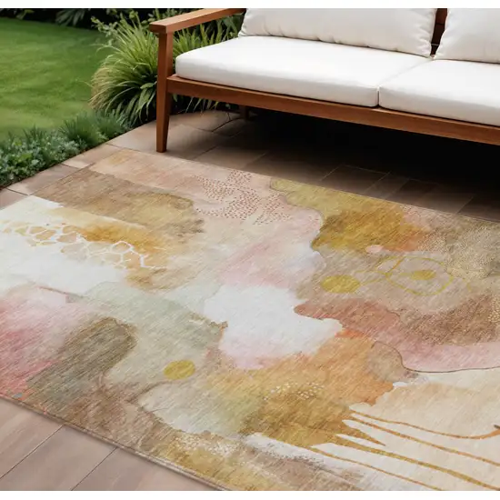 Mauve Copper And Ivory Abstract Washable Indoor Outdoor Area Rug Photo 1