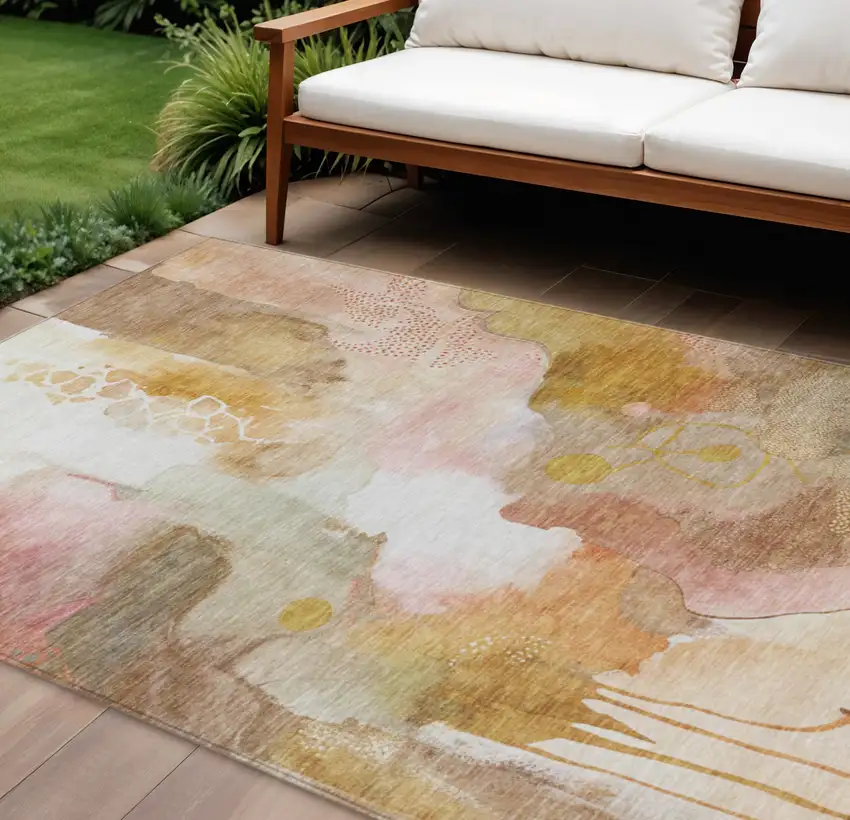 Mauve Copper And Ivory Abstract Washable Indoor Outdoor Area Rug Photo 1