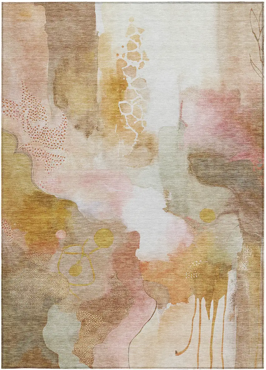 Mauve Copper And Ivory Abstract Washable Indoor Outdoor Area Rug Photo 1