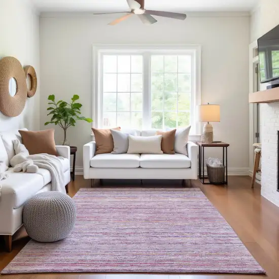 Mauve Lavender And Ivory Striped Washable Area Rug With UV Protection Photo 6