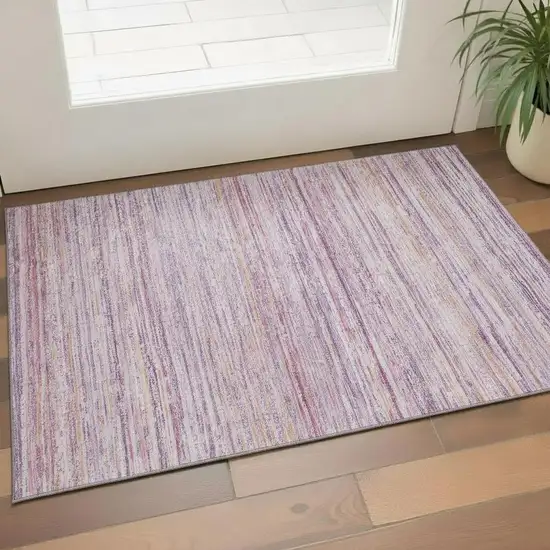 Mauve Lavender And Ivory Striped Washable Area Rug With UV Protection Photo 2