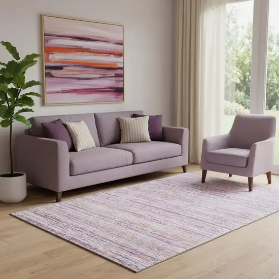 Mauve Lavender And Ivory Striped Washable Area Rug With UV Protection Photo 2
