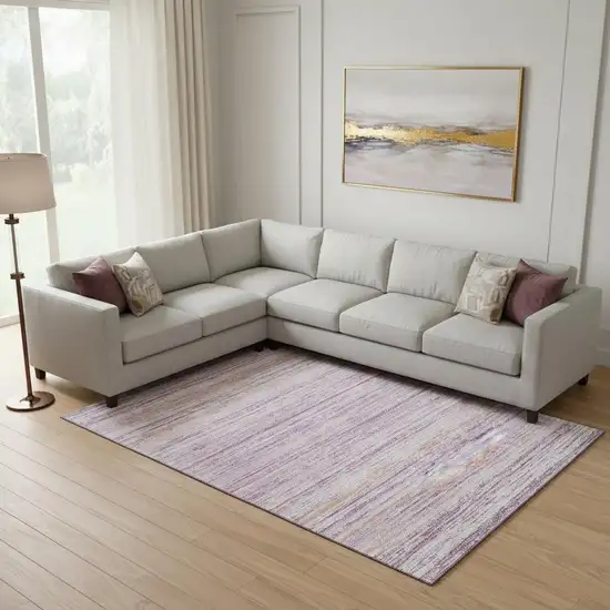 Mauve Lavender And Ivory Striped Washable Area Rug With UV Protection Photo 2