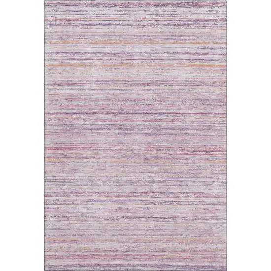 Mauve Lavender And Ivory Striped Washable Area Rug With UV Protection Photo 1