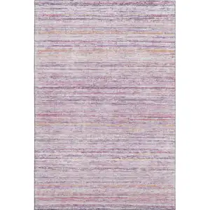 Photo of Mauve Lavender And Ivory Striped Washable Area Rug With UV Protection