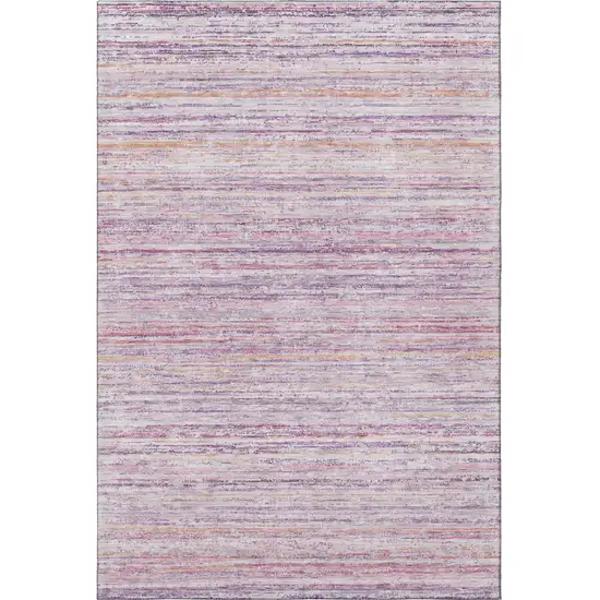 Mauve Lavender And Ivory Striped Washable Area Rug With UV Protection Photo 2