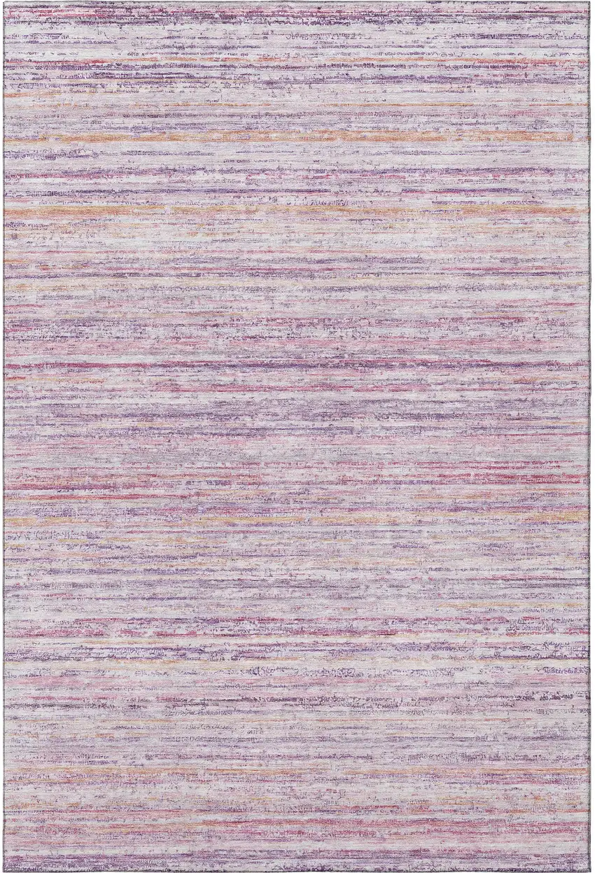 Mauve Lavender And Ivory Striped Washable Area Rug With UV Protection Photo 3