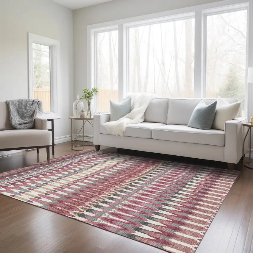 Mauve Merlot And Ivory Southwestern Washable Indoor Outdoor Area Rug Photo 9