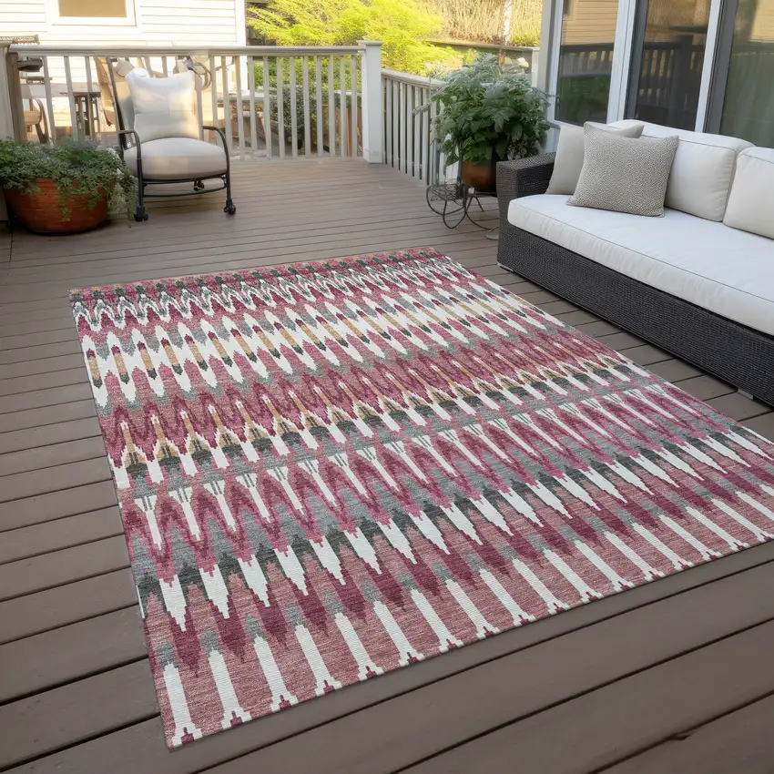 Mauve Merlot And Ivory Southwestern Washable Indoor Outdoor Area Rug Photo 9