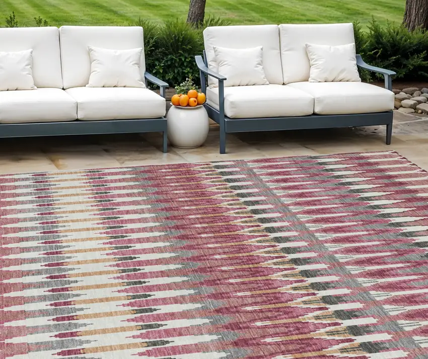 Mauve Merlot And Ivory Southwestern Washable Indoor Outdoor Area Rug Photo 1
