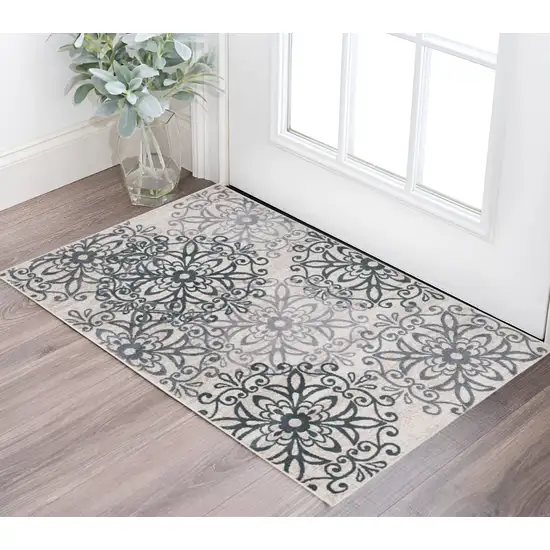 Oatmeal And Gray Medallion Power Loom Stain Resistant Area Rug Photo 1