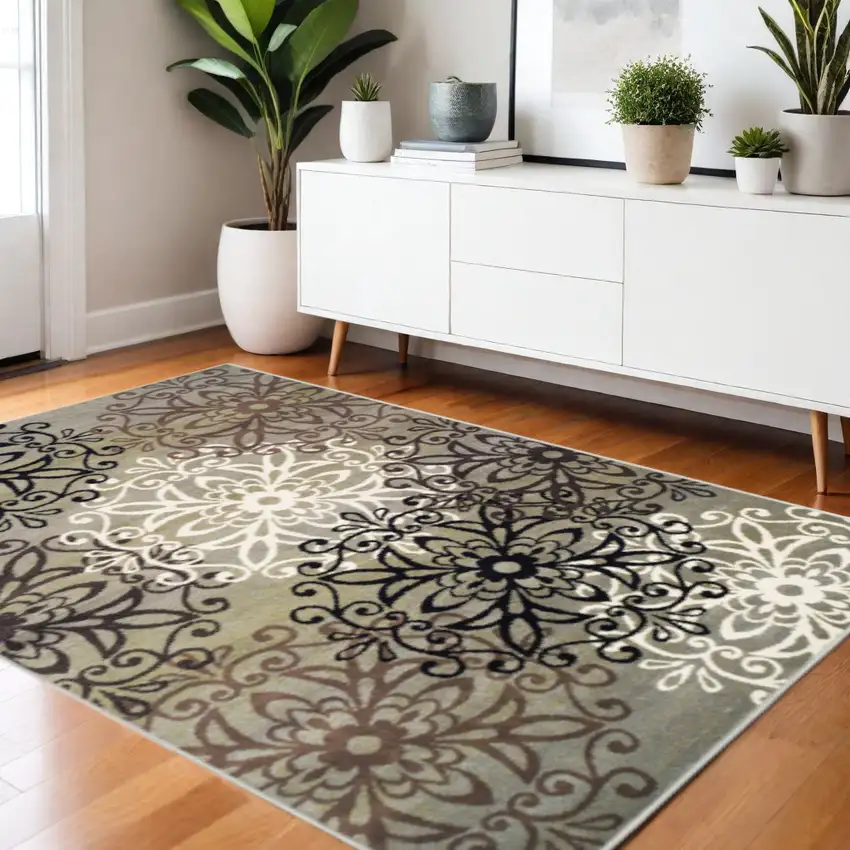 Brown Black And Gray Medallion Area Rug Photo 1
