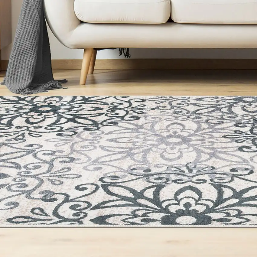 Gray And Charcoal Medallion Area Rug Photo 5