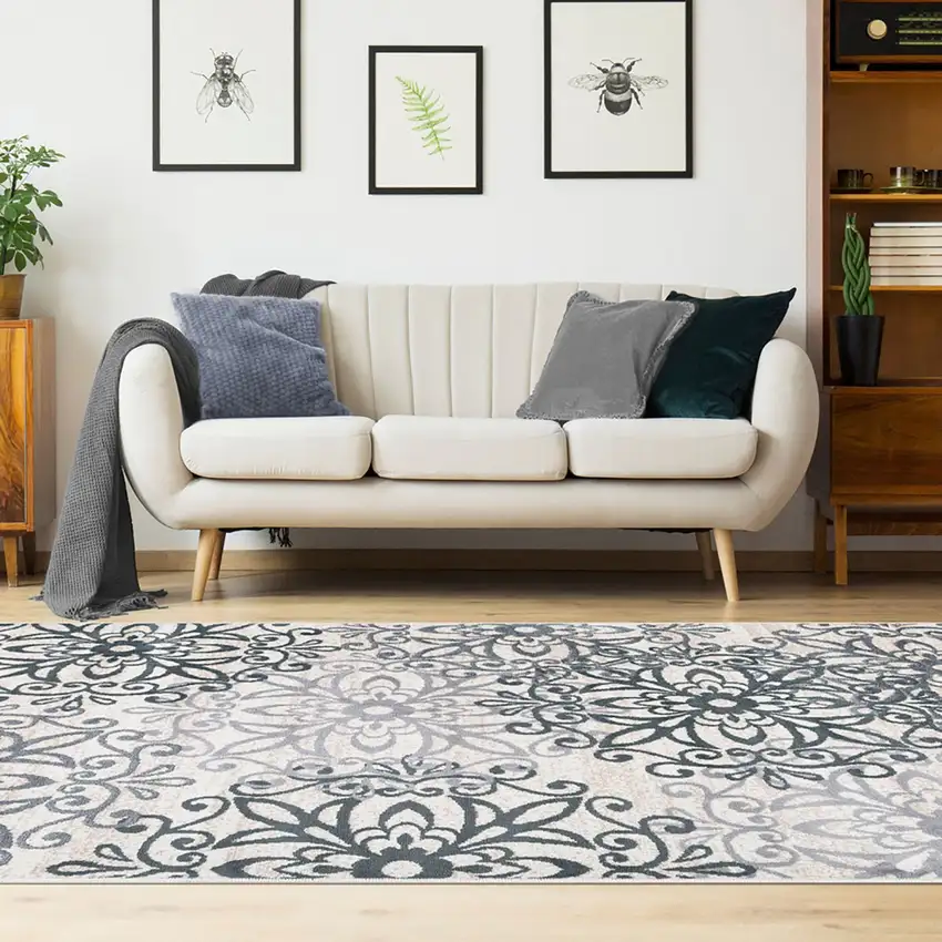 Gray And Charcoal Medallion Area Rug Photo 7