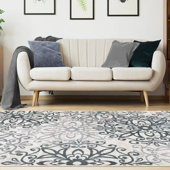 Gray And Charcoal Medallion Area Rug Photo 6