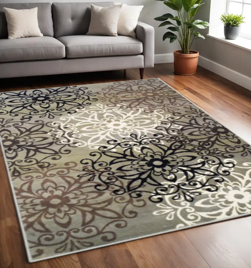 Brown Black And Gray Medallion Area Rug Photo 1
