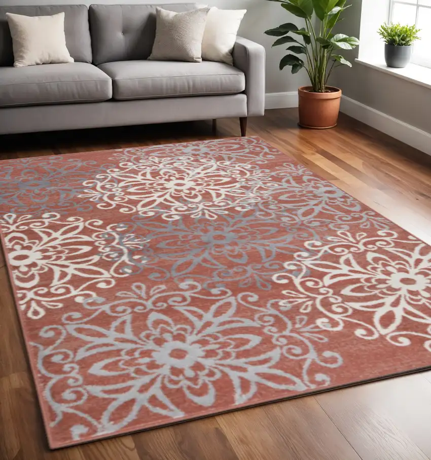 Gray And Ivory Medallion Area Rug Photo 1