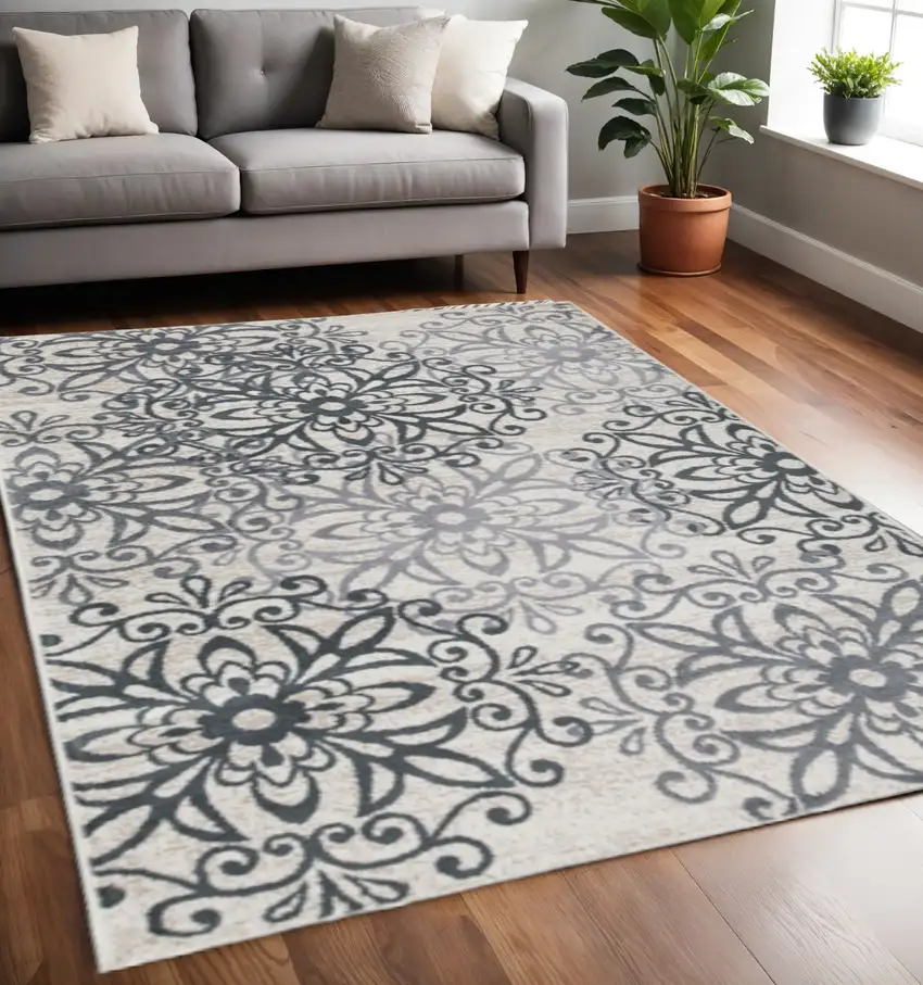Gray And Charcoal Medallion Area Rug Photo 1