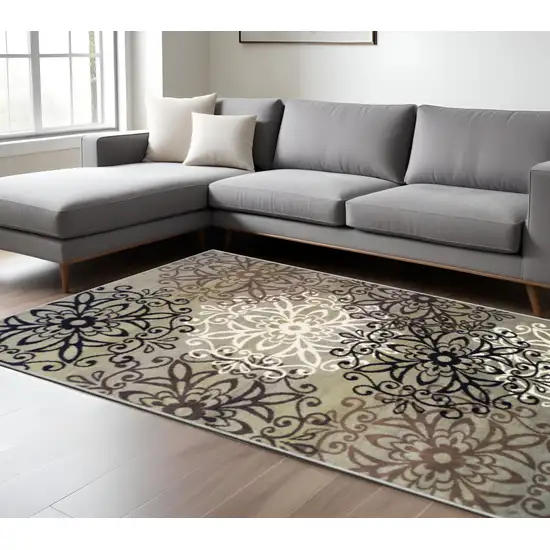 Brown Black And Gray Medallion Area Rug Photo 1